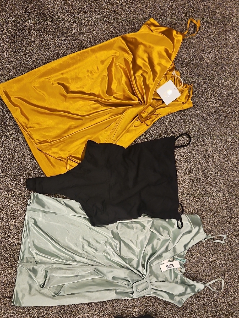 THREE Items - 2 Satin Slip Dresses & 1 BODY suit